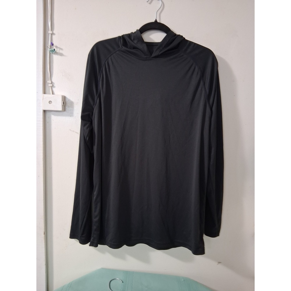 Zengjo Mens Black Long Sleeve Performance Hoodie Athletic Running Shirt Large